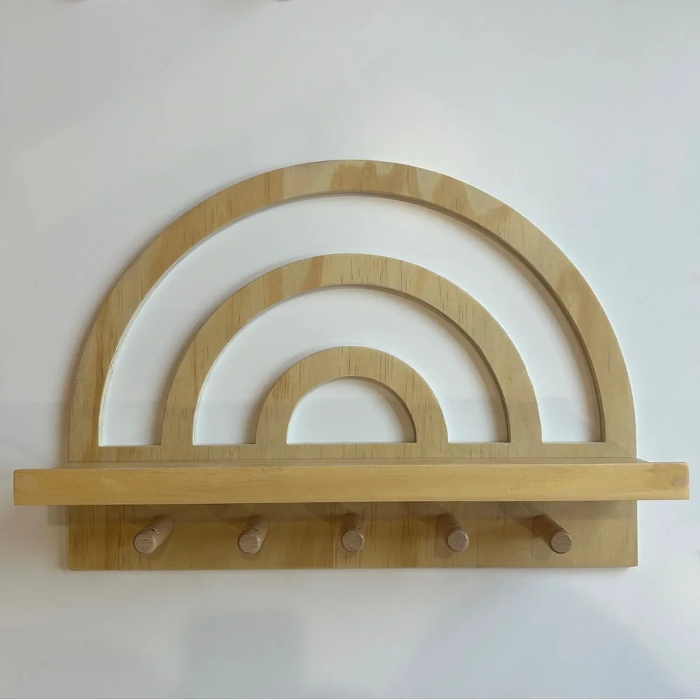 NEW Cloud Island Natural Wood Rainbow Wall Display Nursery Shelf with Hooks